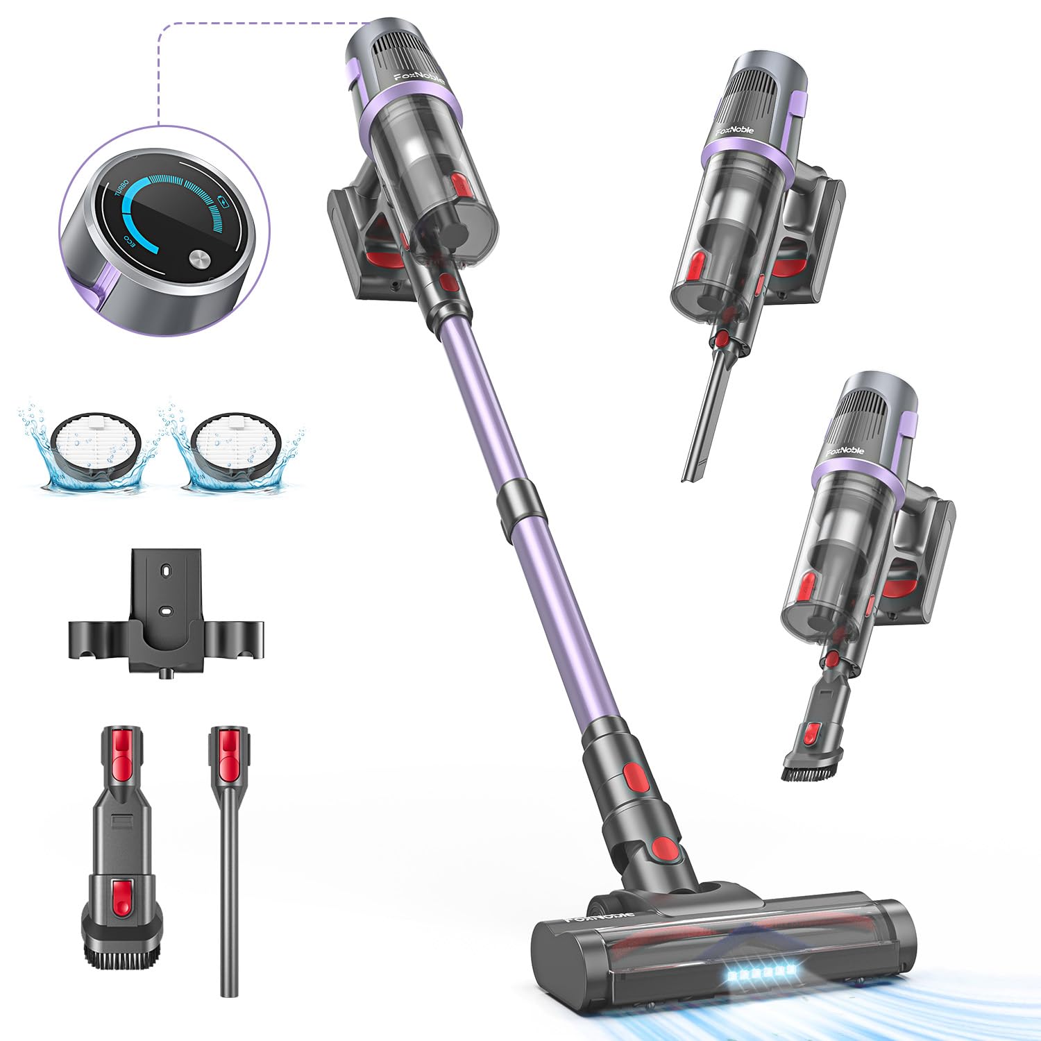 Aspirateur sans fil - Autonomie maximale de 50 minutes - Aspirateur balai léger 30 kPa rechargeable avec LED - Modèle vertical anti-enchevêtrement - Convient aux poils d'animaux, aux tapis et aux sols durs