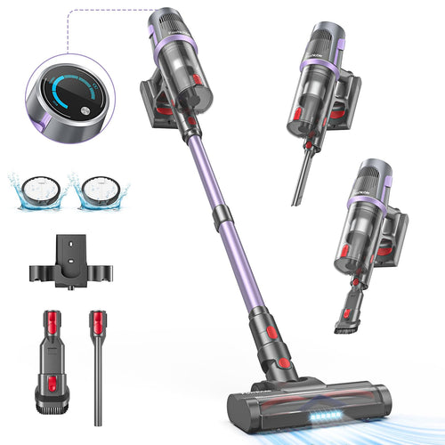 Aspirateur sans fil - Autonomie maximale de 50 minutes - Aspirateur balai léger 30 kPa rechargeable avec LED - Modèle vertical anti-enchevêtrement - Convient aux poils d'animaux, aux tapis et aux sols durs