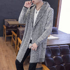 Veste pull longue à capuche chaude pour homme, coupe ajustée