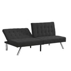 FUTON, CANAPÉ-LIT NOIR, STRUCTURE EN BOIS, PIEDS EN INOX