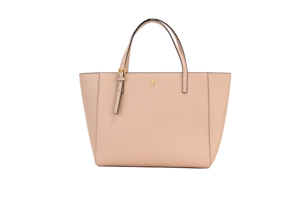 Sac cabas Tory Burch Emerson petit modèle en cuir clair couleur reine-des-prés