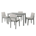 Ensemble de salle à manger 5 pièces finition grise, table et 4 chaises, assises en tissu beige, mobilier de cuisine/salle à manger, placage en hévéa, design unique