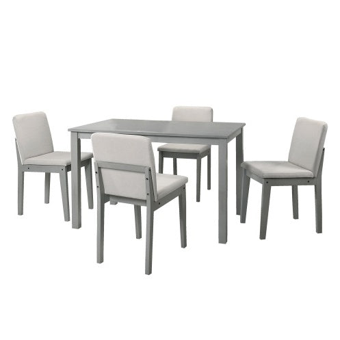 Ensemble de salle à manger 5 pièces finition grise, table et 4 chaises, assises en tissu beige, mobilier de cuisine/salle à manger, placage en hévéa, design unique