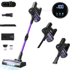 Aspirateur balai sans fil portable : léger et puissant, avec batterie rechargeable 6 en 1, écran LED et brosse améliorée pour sols durs, tapis et poils d'animaux.
