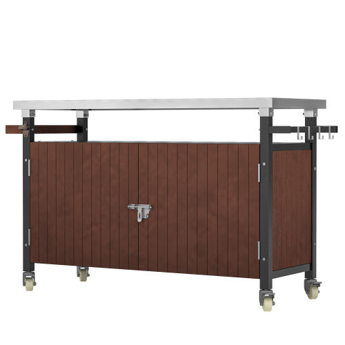 Chariot de barbecue d'extérieur avec plateau en acier inoxydable