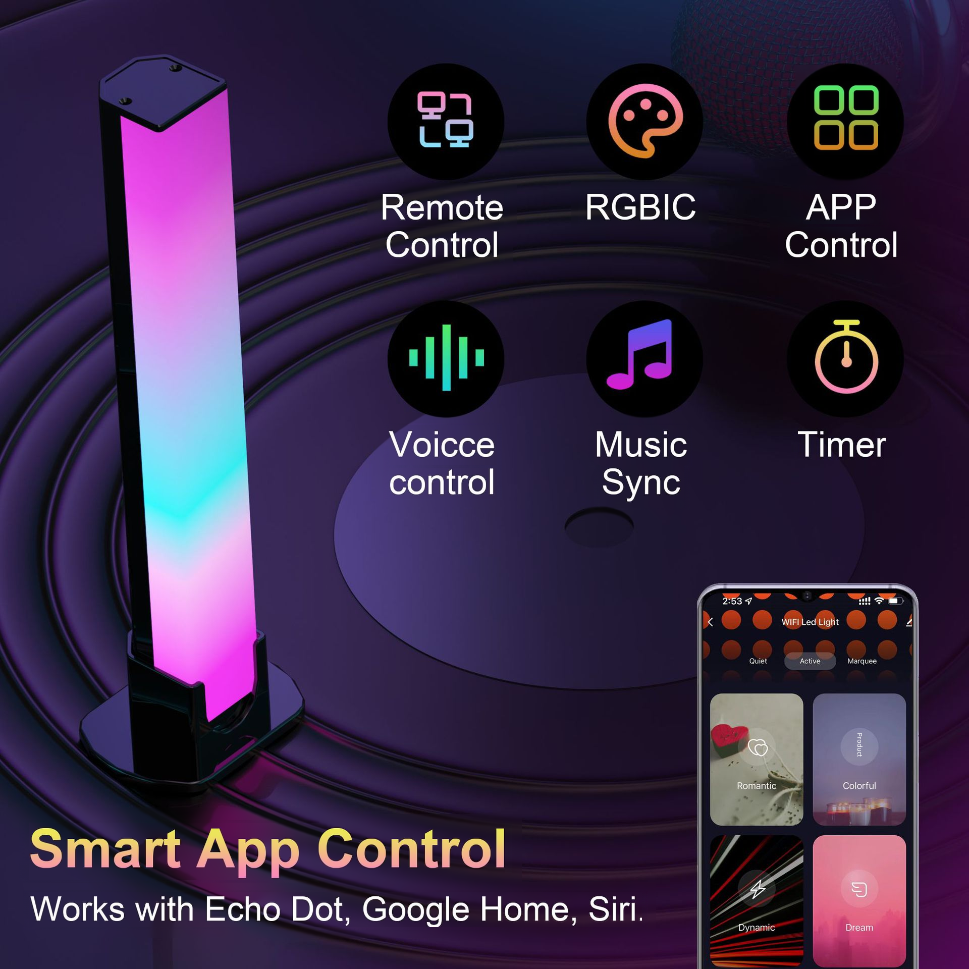 Éclairage d'ambiance LED musical WiFi pour configuration de jeu