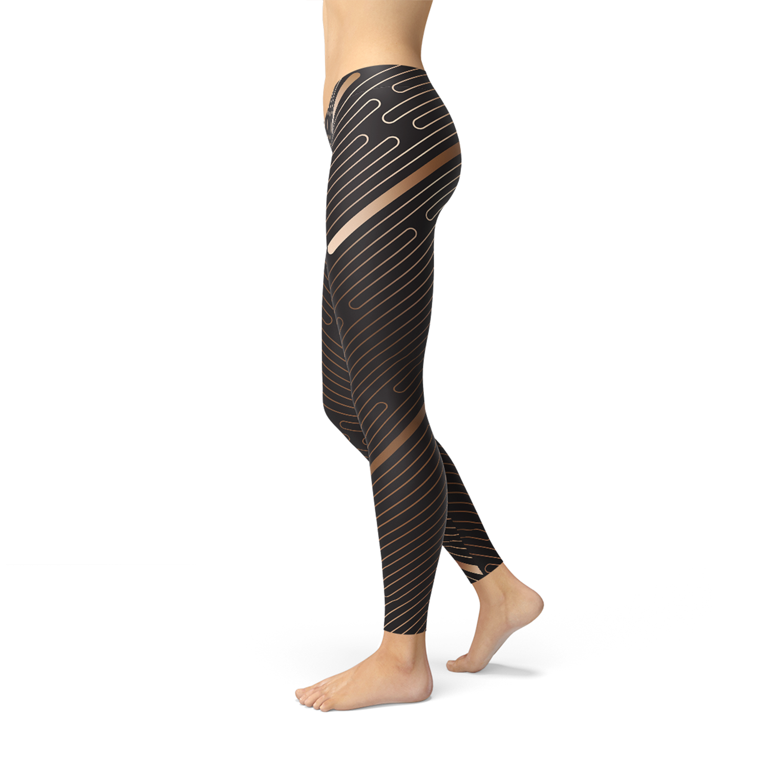 Leggings de sport marron à rayures pour femmes