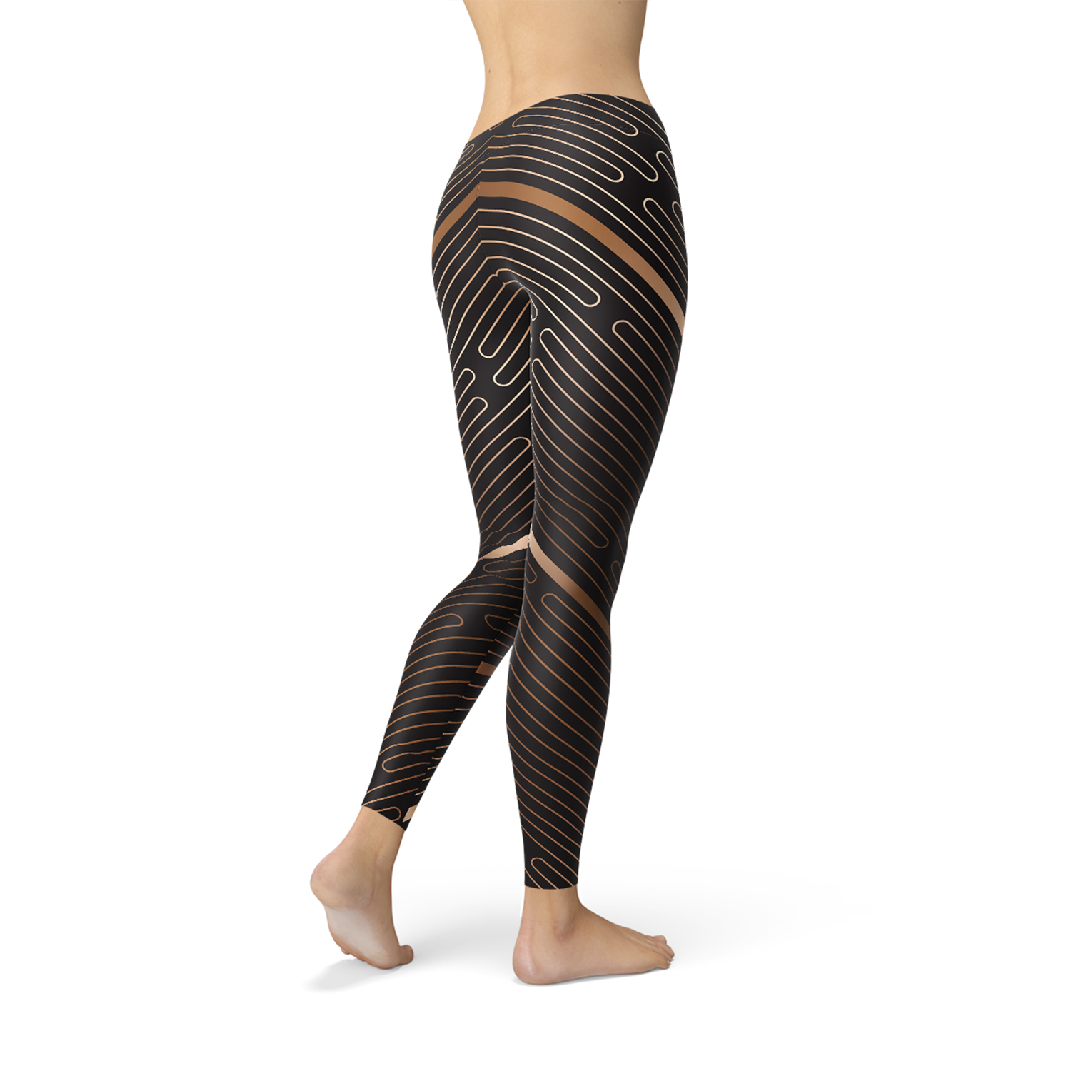 Leggings de sport marron à rayures pour femmes