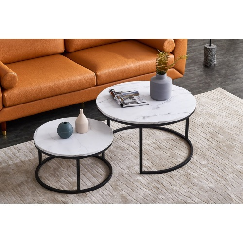 Table basse gigogne moderne avec plateau en marbre