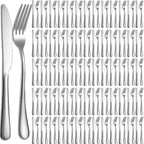 Ensemble de 100 couverts en acier inoxydable (fourchettes et couteaux) pour la table, idéal pour la cuisine, les restaurants, les hôtels et la maison. Compatible lave-vaisselle (argenté, 23 x 20,5 cm).