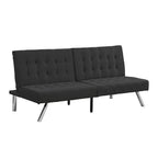 FUTON, CANAPÉ-LIT NOIR, STRUCTURE EN BOIS, PIEDS EN INOX