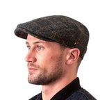 Casquette plate authentique en tweed Hatman of Ireland, 100 % laine irlandaise, faite main en Irlande, pour homme, bleu marine, vert anthracite (taille américaine Alpha Large, motif à carreaux anthracite)