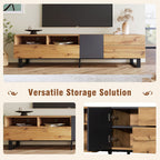Meuble TV moderne pour téléviseur 80 pouces avec double espace de rangement, console multimédia, centre de divertissement avec porte abattante pour salon