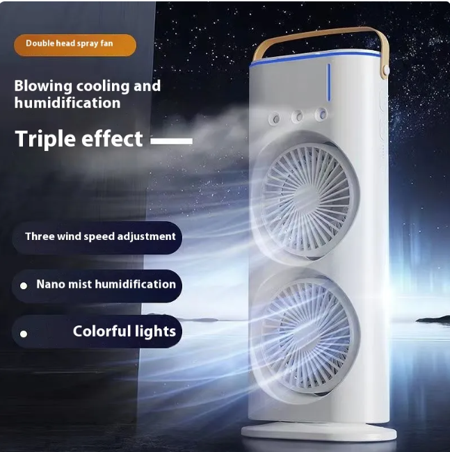 Ventilateur de refroidissement par pulvérisation rechargeable USB à double tête et trois trous