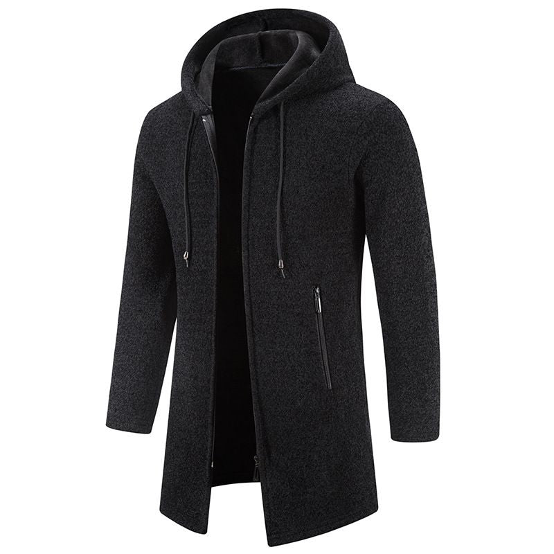 Gilet cardigan à capuche en velours tricoté pour homme