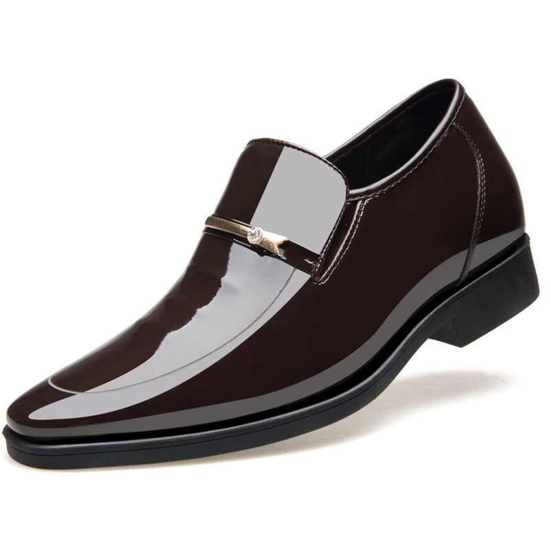 Chaussures pour hommes en cuir brillant avec rehausseur invisible