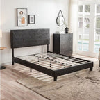 Cadre de lit plateforme rembourré Queen size, montage facile, noir, PU