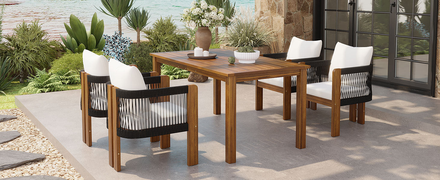 Ensemble de salle à manger d'extérieur de luxe 5 pièces pour 4 personnes, en bois d'acacia massif