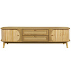 Meuble TV en rotin pour téléviseurs jusqu'à 75 pouces, style ferme moderne, console multimédia avec pieds en bois massif, meuble TV pour salon ou home cinéma.