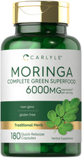 Carlyle Moringa Oleifera | 180 capsules | Complément alimentaire sans OGM et sans gluten | Superaliment vert complet | À base de poudre de feuilles de moringa