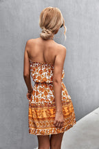 Robe bustier bohème à imprimé floral pour femme, idéale pour l'été et la plage.