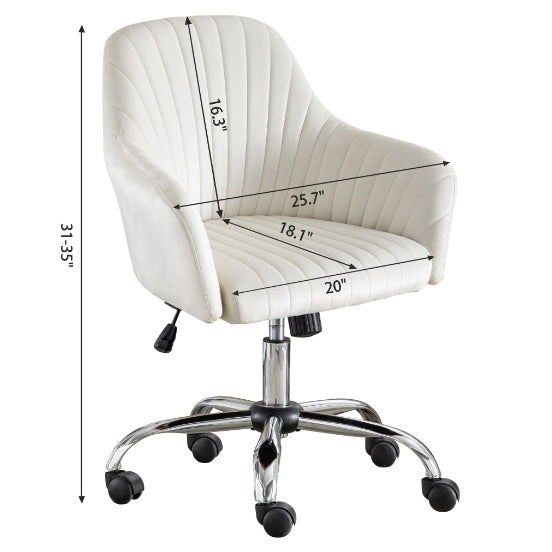 Fauteuil d'appoint moderne pour bureau à domicile, fauteuil de loisirs avec hauteur réglable en velours et roulettes réglables
