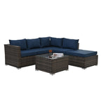 Mobilier de patio, mobilier d'extérieur, mobilier saisonnier en résine tressée, ensemble de 4 meubles en résine tressée avec table basse en verre trempé