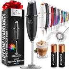 Mousseur à lait puissant Zulay Kitchen avec 2 piles Duracell - Mélangeur à boissons portatif ultra-rapide - Fouet électrique pour mousser le lait, cafés, lattes, cappuccinos, matchas, chocolats chauds et crèmes - Noir