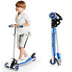 Trottinette enfant 3 roues pour enfants de 8 à 12 ans, charge maximale 109 kg, pliable, 4 niveaux de réglage, bleue