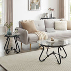 Ensemble de 2 tables basses en verre trempé avec table basse décorative et table d'appoint ronde