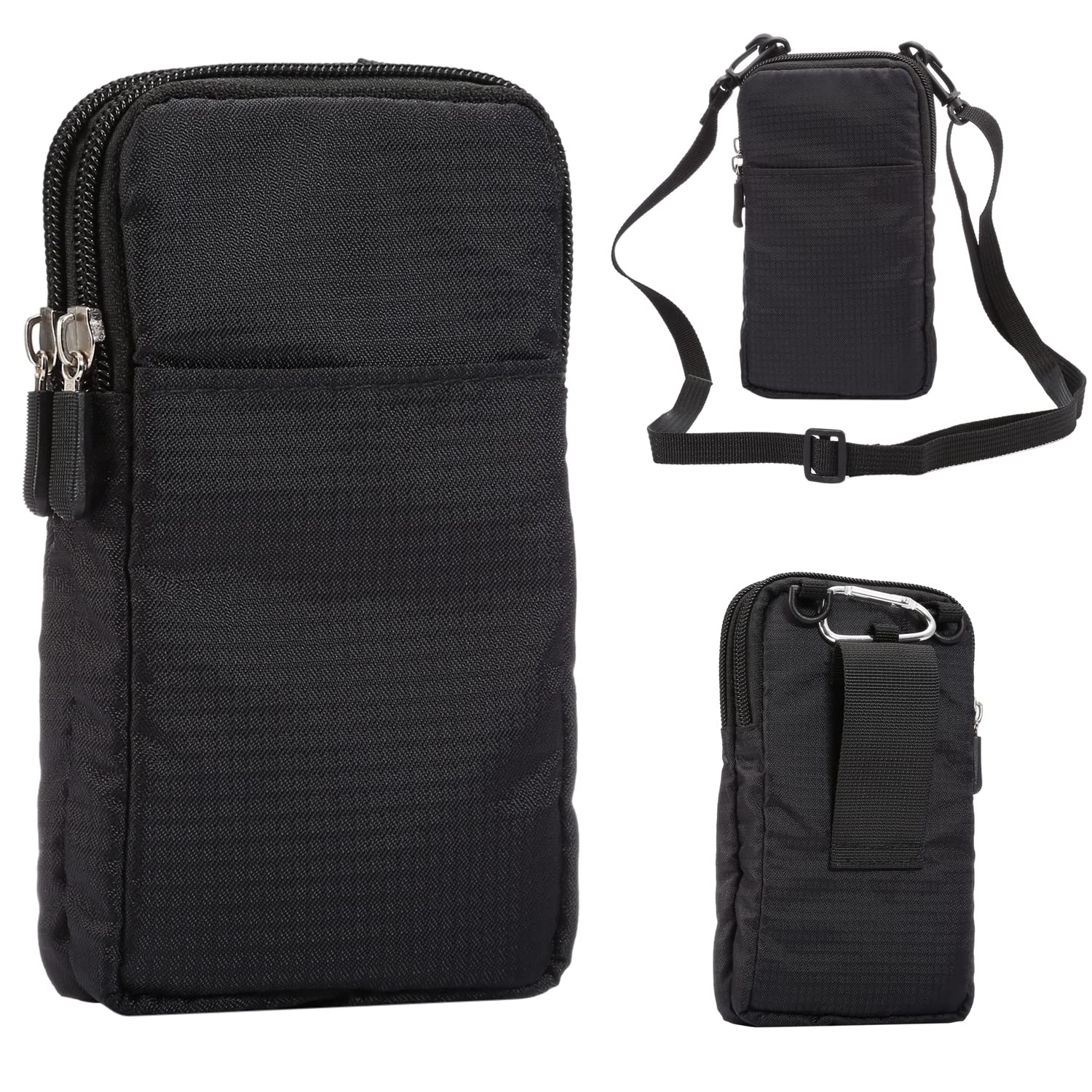 Étui pour téléphone portable compatible avec iPhone 16 Pro Max, 15 Pro Max, 14 Pro Max, 13 Pro Max, 12 Pro Max, 16 Plus, 15 Plus et 14 Plus. Sac bandoulière en nylon premium avec clip ceinture et bandoulière noire.