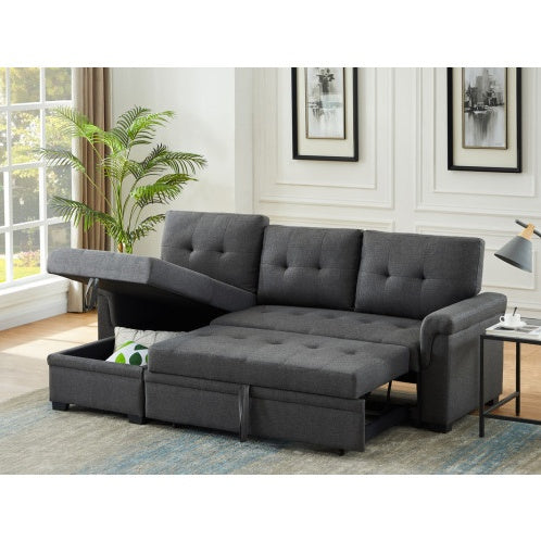 Canapé d'angle convertible réversible en lin gris foncé avec méridienne de rangement