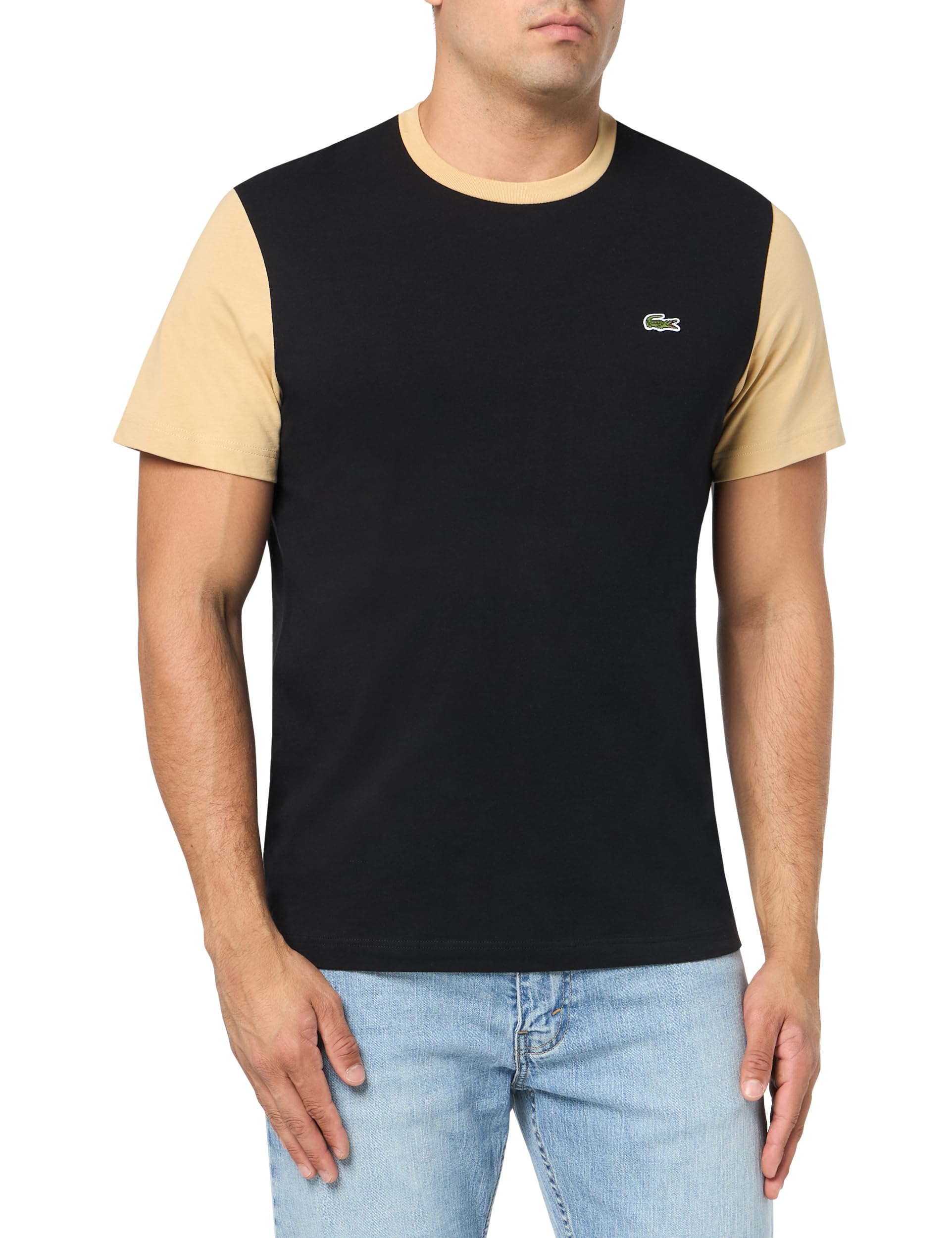 T-shirt Lacoste pour homme, coupe classique, manches courtes, col rond, color block, noir/croissant, taille XXL