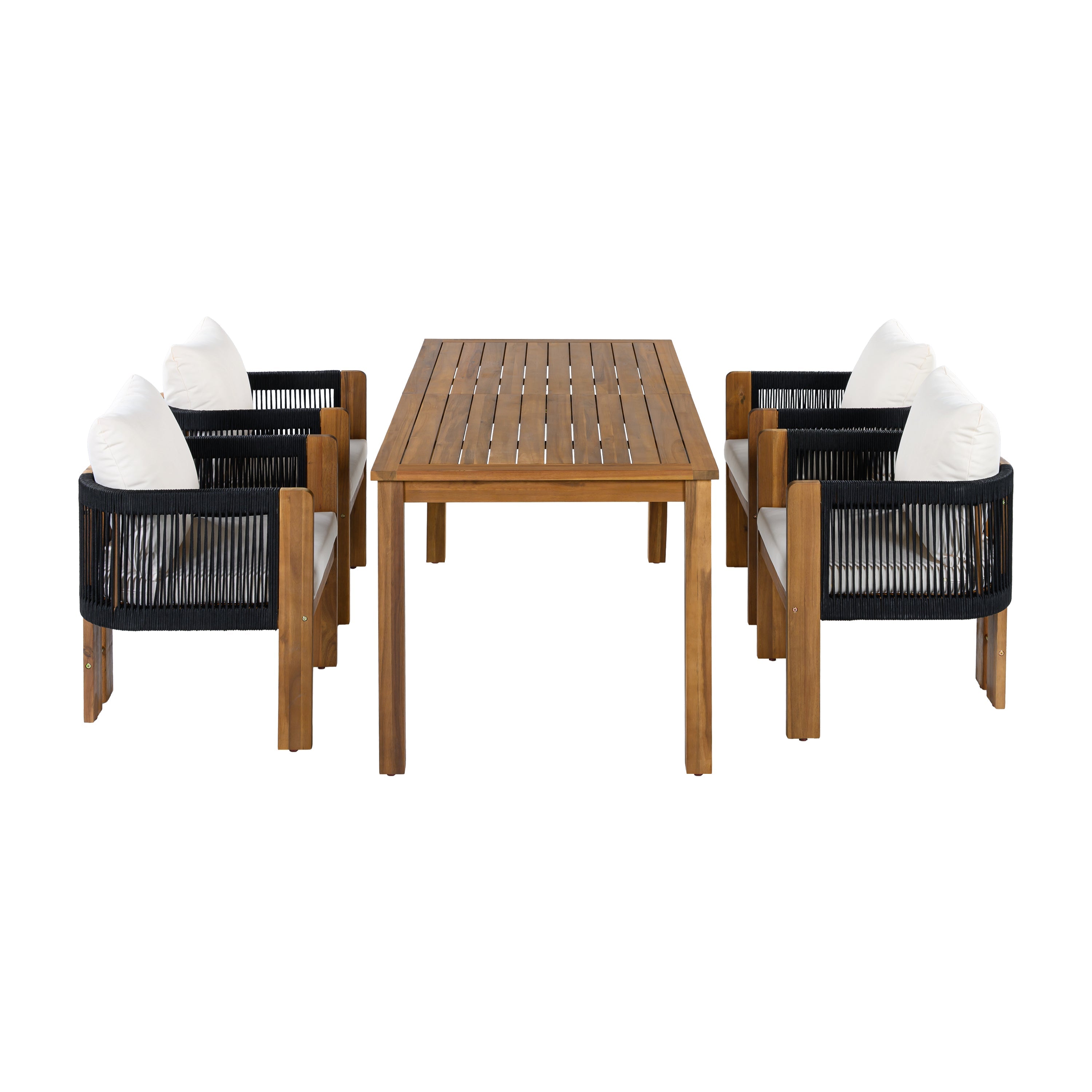 Ensemble de salle à manger d'extérieur de luxe 5 pièces pour 4 personnes, en bois d'acacia massif