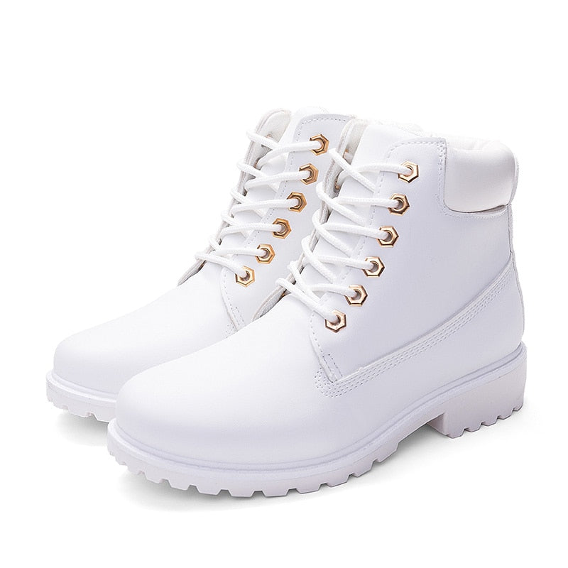Bottines Martin roses en cuir PU pour femmes, chaussures plates à la cheville