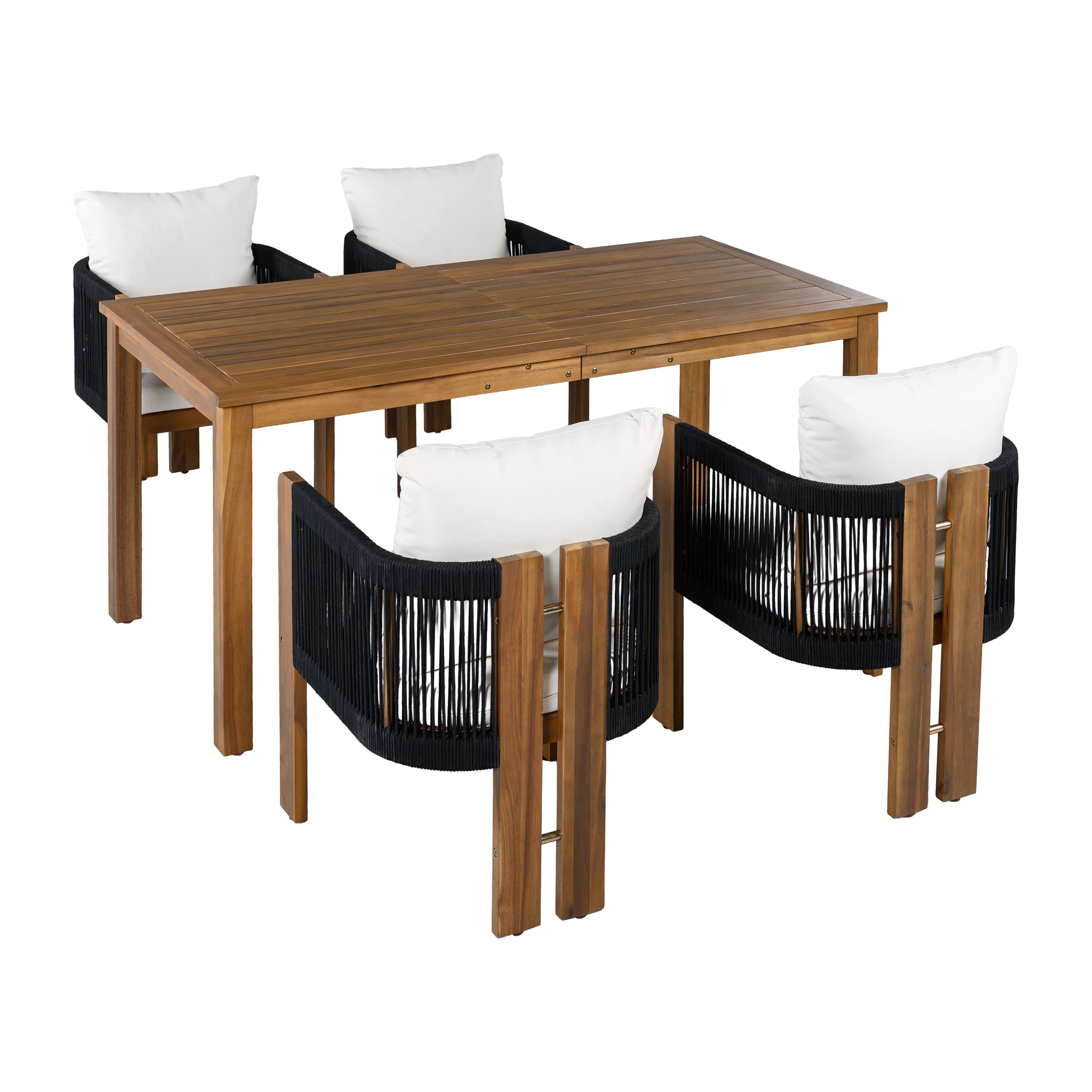 Ensemble de salle à manger d'extérieur de luxe 5 pièces pour 4 personnes, en bois d'acacia massif