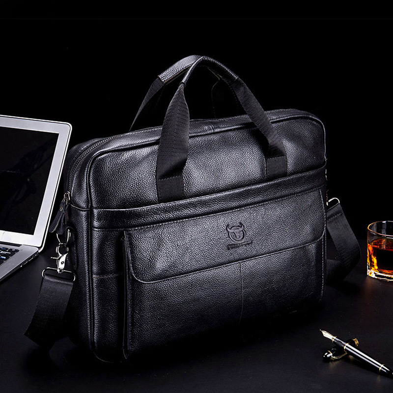Porte-documents professionnel en cuir véritable pour homme - Sacoche pour ordinateur portable en cuir de vachette