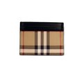 Porte-cartes Burberry Sandon en toile noire à carreaux et cuir