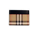 Porte-cartes Burberry Sandon en toile noire à carreaux et cuir