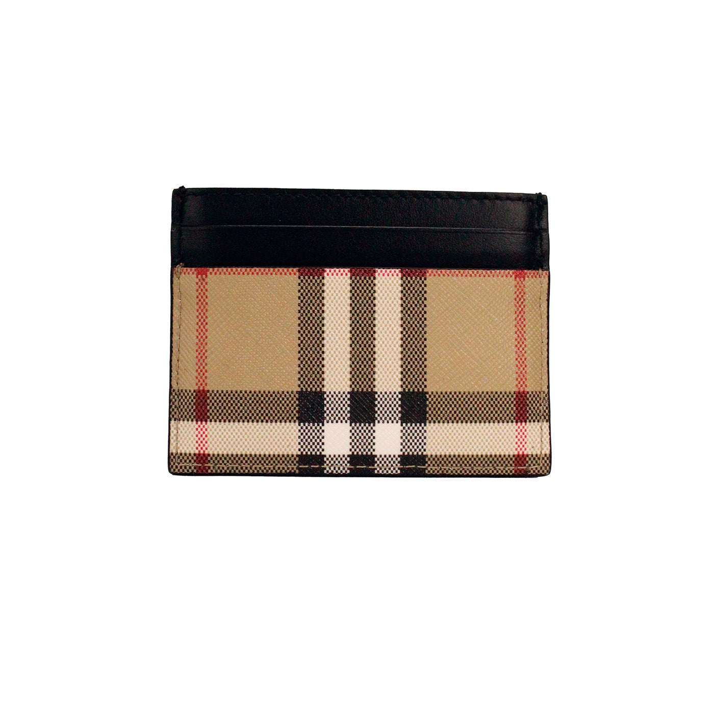 Porte-cartes Burberry Sandon en toile noire à carreaux et cuir