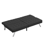 FUTON, CANAPÉ-LIT NOIR, STRUCTURE EN BOIS, PIEDS EN INOX