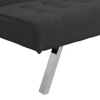 FUTON, CANAPÉ-LIT NOIR, STRUCTURE EN BOIS, PIEDS EN INOX
