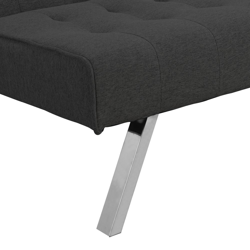 FUTON, CANAPÉ-LIT NOIR, STRUCTURE EN BOIS, PIEDS EN INOX