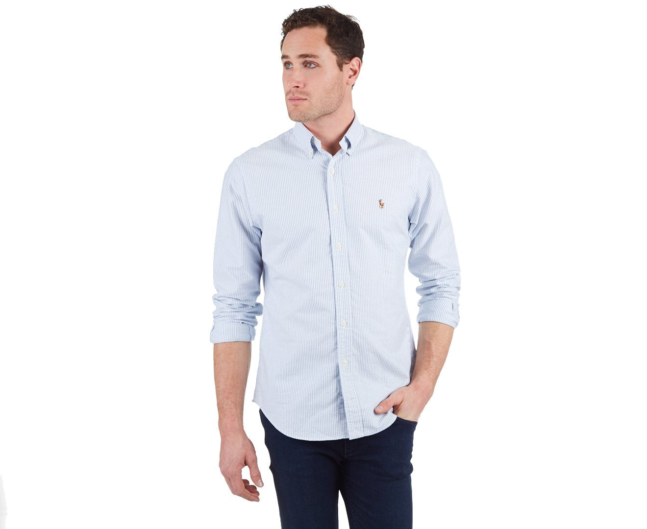 Polo Ralph Lauren pour homme, coupe ajustée, rayures blanches/bleues (taille S)