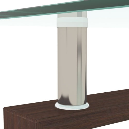 Table basse rectangulaire en verre et noyer, table basse transparente, table d'appoint moderne pour salon