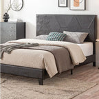 Cadre de lit plateforme rembourré Queen size, montage facile, noir, PU