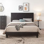 Cadre de lit plateforme rembourré Queen size, montage facile, noir, PU