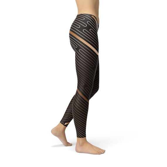 Leggings de sport marron à rayures pour femmes