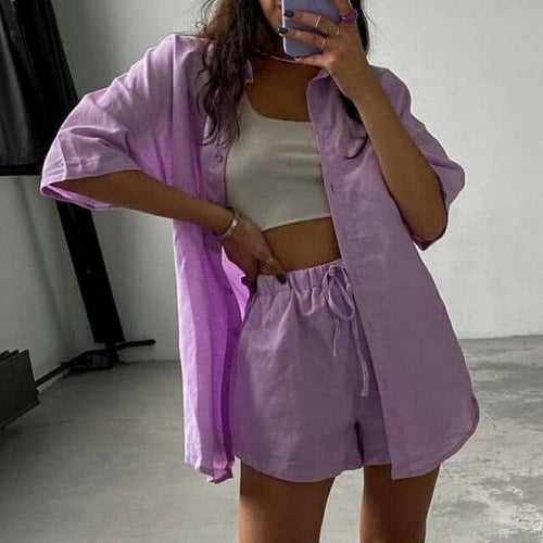 Ensemble short et chemise à manches courtes vert streetwear décontracté d'été, deux pièces