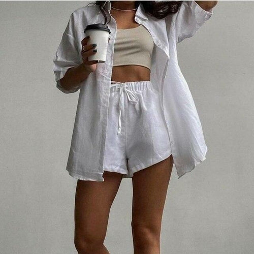 Ensemble short et chemise à manches courtes vert streetwear décontracté d'été, deux pièces